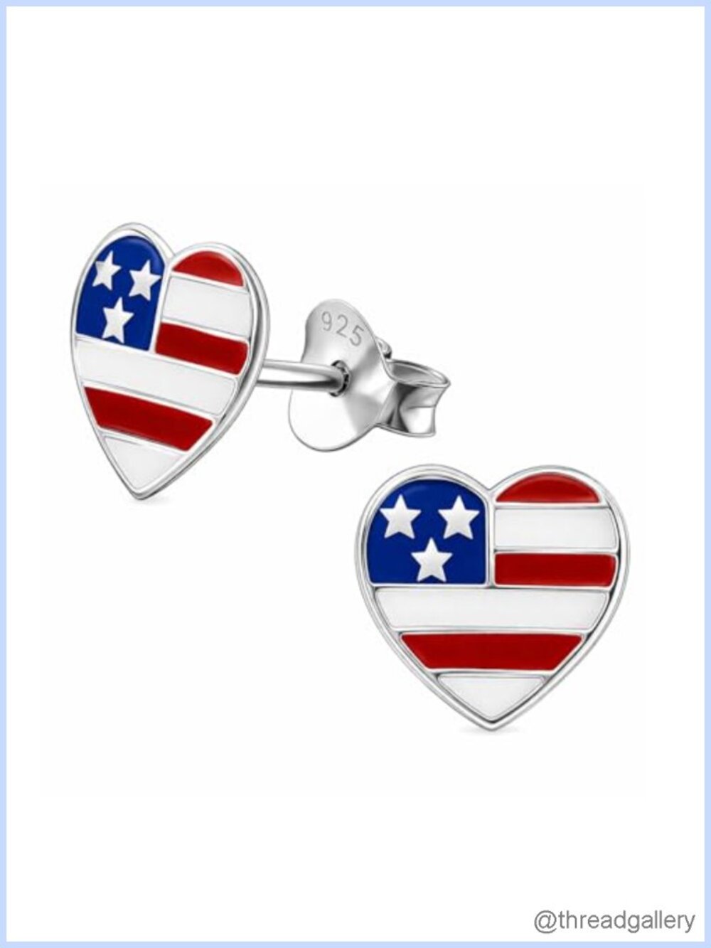 925 Sterling Silver American Flag Stud Earrings Tiny Patriotic